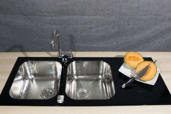 SinkSolution S LINE 1160×500 rustfrit stål køkkenvask med glas skyllebakke