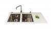SinkSolution X LINE 1160x540 2x rustfrit stål køkkenvask med glas afløbsbakke